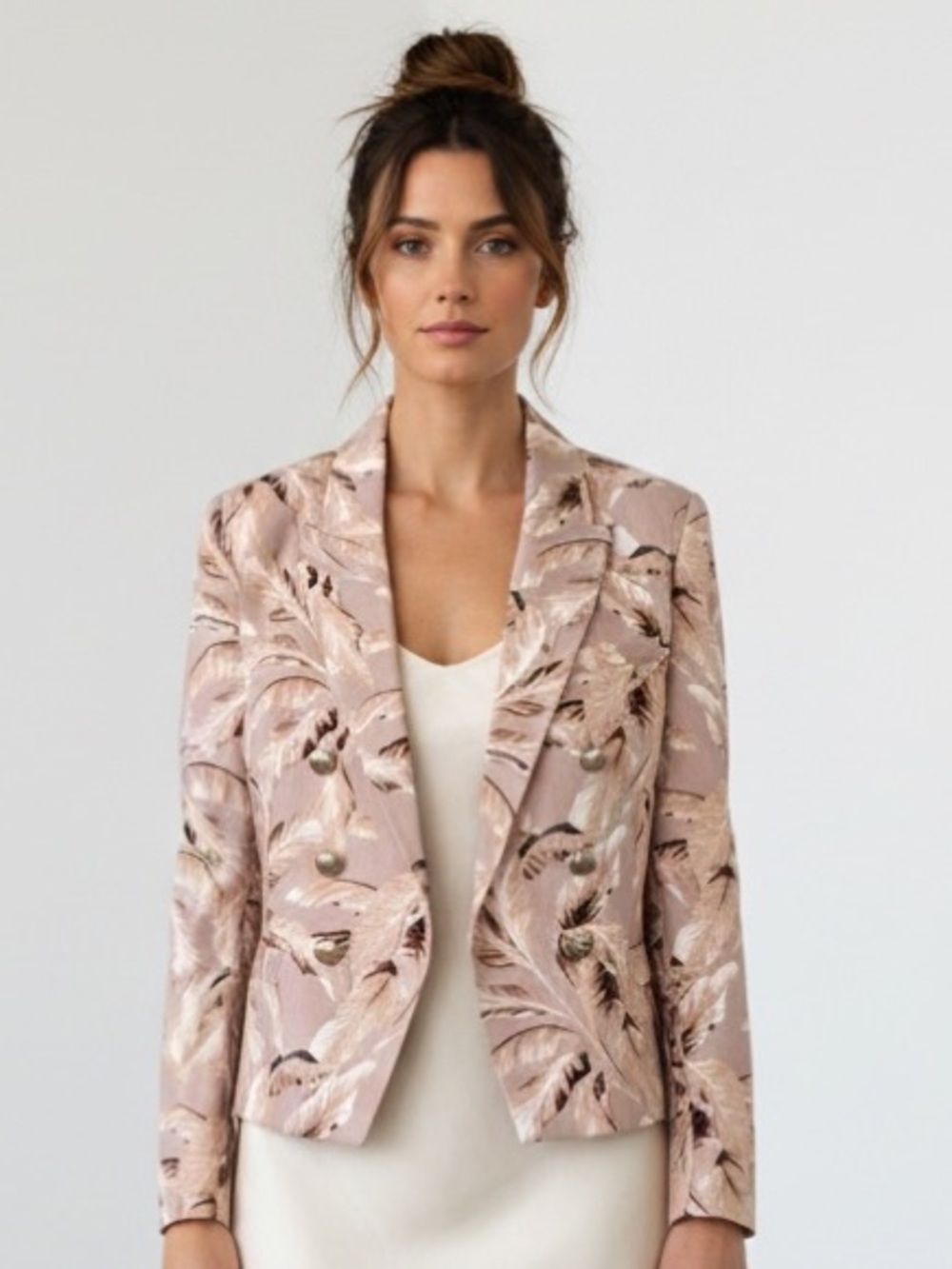 NWT L’Agence Brooke Leaf Print Linen Blend Double Breasted Blazer Sz 6